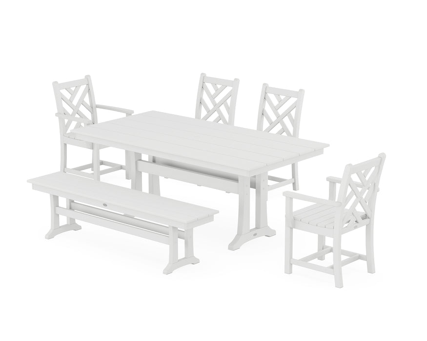 POLYWOOD Chippendale 6-Piece Farmhouse Dining Set With Trestle Legs in White