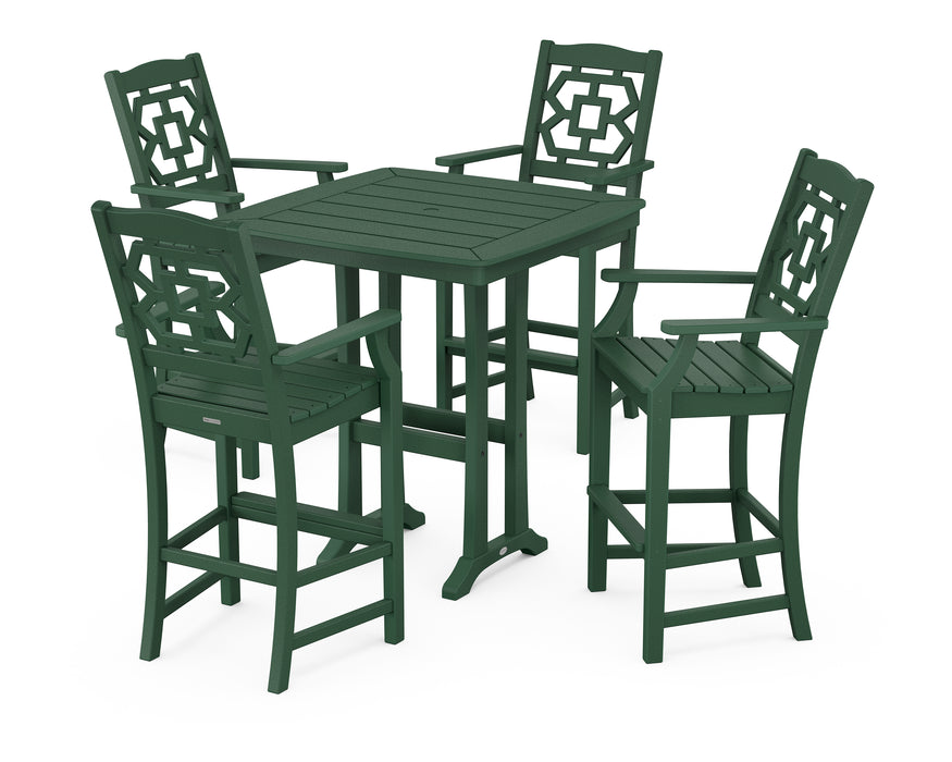 Martha Stewart by POLYWOOD Chinoiserie 5-Piece Bar Set with Trestle Legs in Green