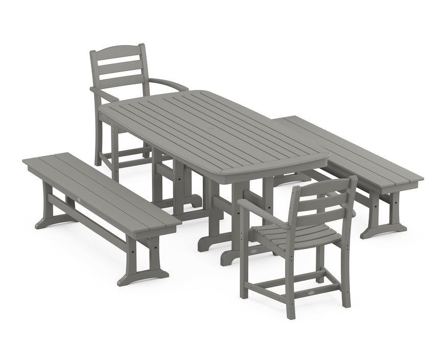 POLYWOOD La Casa Café 5-Piece Dining Set with Benches in Slate Grey