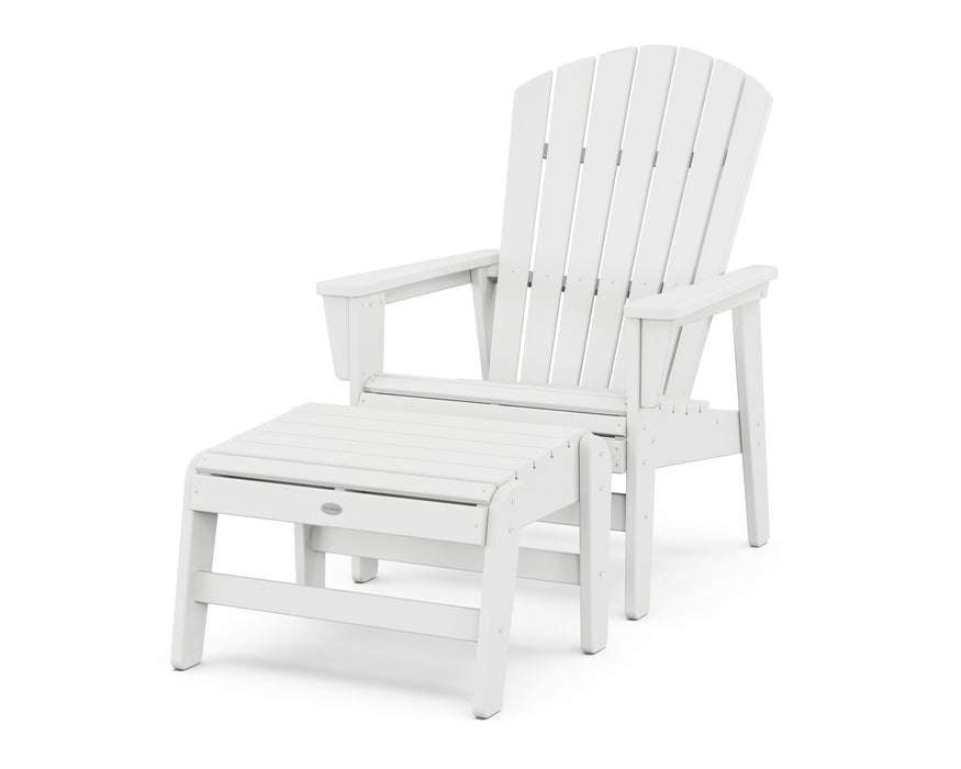 POLYWOOD® Nautical Grand Upright Adirondack Chair with Ottoman in White