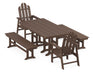 POLYWOOD Long Island 5-Piece Farmhouse Dining Set with Benches in Mahogany