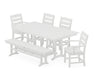 POLYWOOD Lakeside 6-Piece Farmhouse Dining Set with Bench in White