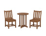 POLYWOOD Traditional Garden Side Chair 3-Piece Round Dining Set in Teak