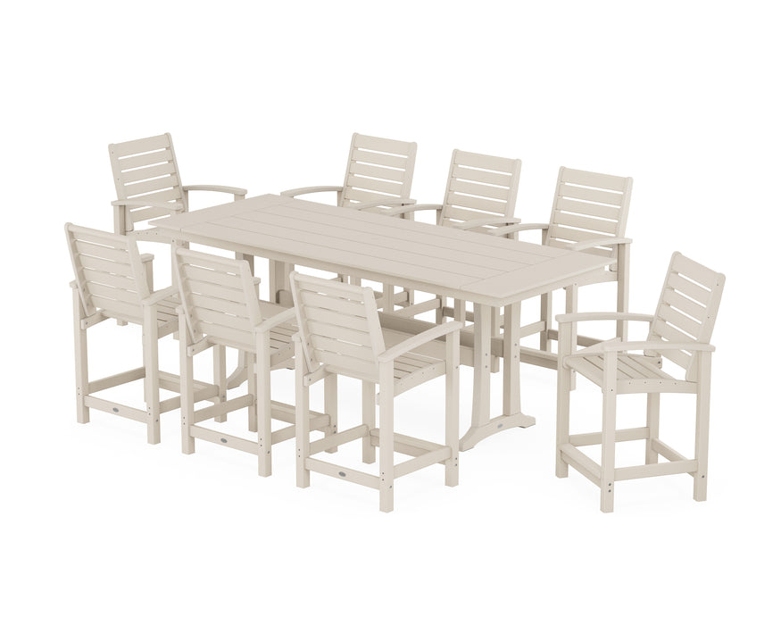 POLYWOOD® Signature 9-Piece Farmhouse Counter Set with Trestle Legs in Sand