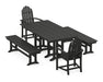 POLYWOOD Classic Adirondack 5-Piece Farmhouse Dining Set with Benches in Black