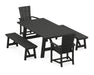 POLYWOOD Quattro 5-Piece Rustic Farmhouse Dining Set With Benches in Black