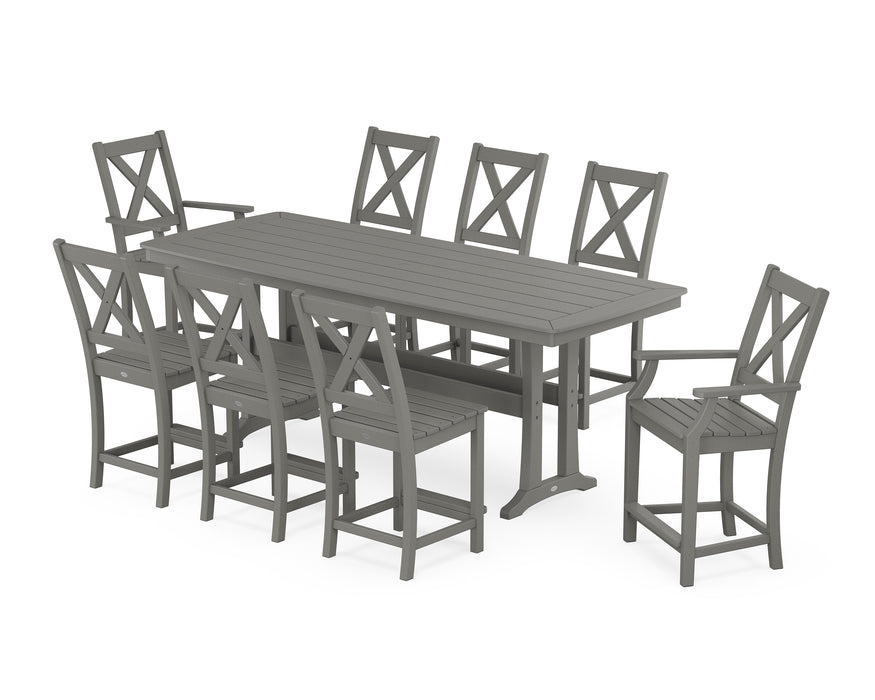 POLYWOOD® Braxton 9-Piece Counter Set with Trestle Legs in Teak