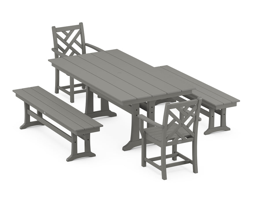 POLYWOOD Chippendale 5-Piece Farmhouse Dining Set With Trestle Legs in Slate Grey