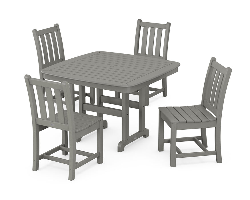 POLYWOOD Traditional Garden Side Chair 5-Piece Dining Set with Trestle Legs in Slate Grey