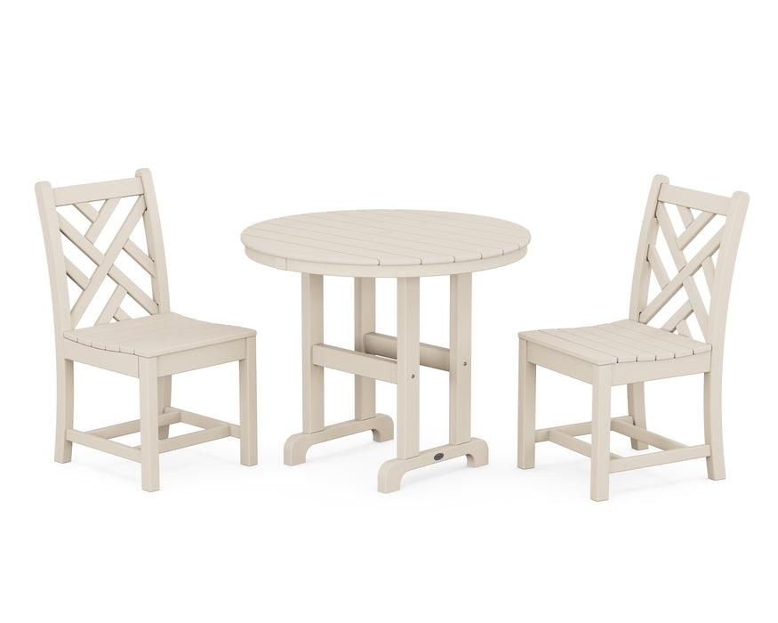 POLYWOOD Chippendale Side Chair 3-Piece Round Dining Set in Sand