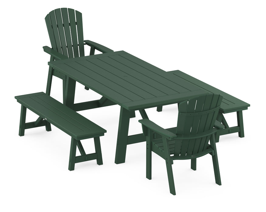 POLYWOOD Nautical Adirondack 5-Piece Rustic Farmhouse Dining Set With Trestle Legs in Green