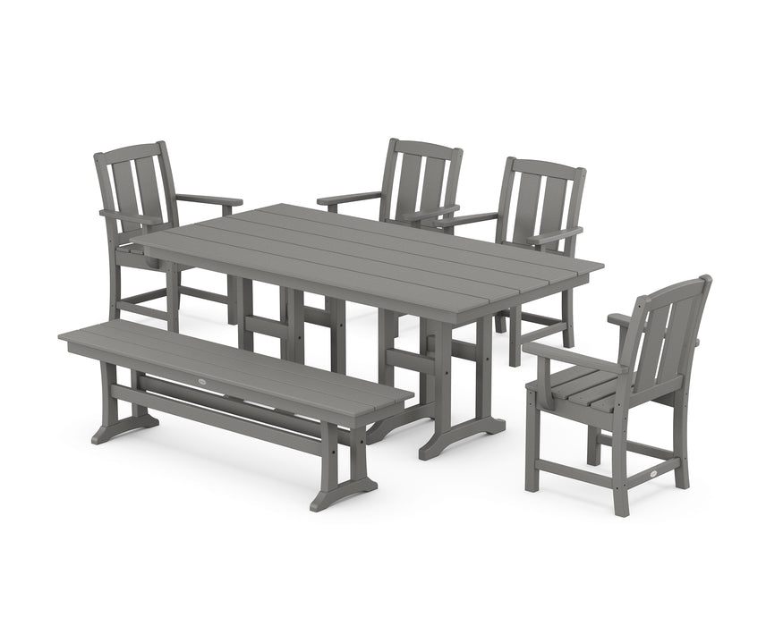 POLYWOOD® Mission 6-Piece Farmhouse Dining Set with Bench in Black
