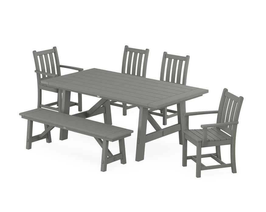 POLYWOOD Traditional Garden 6-Piece Rustic Farmhouse Dining Set With Bench in Slate Grey