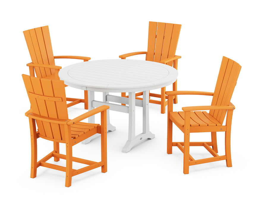 POLYWOOD Quattro 5-Piece Round Dining Set with Trestle Legs in Tangerine
