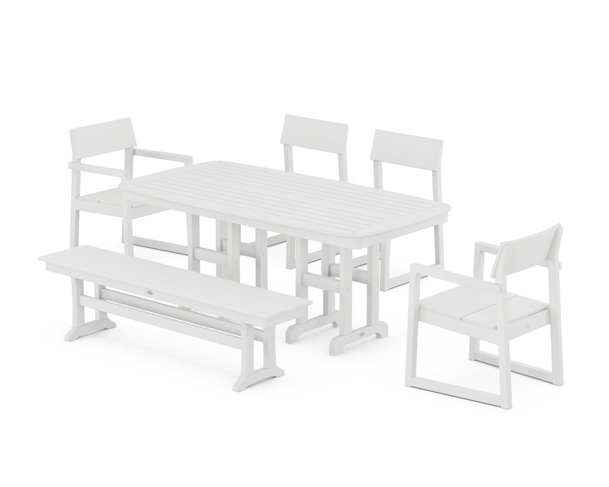 POLYWOOD EDGE 6-Piece Dining Set with Bench in White