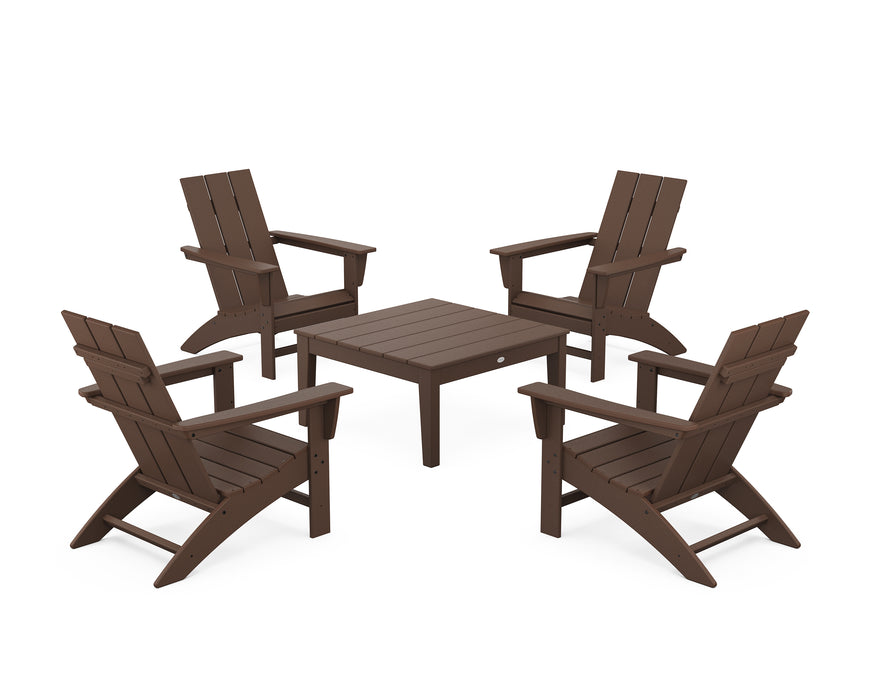 POLYWOOD 5-Piece Modern Adirondack Chair Conversation Set with 36" Conversation Table in Mahogany