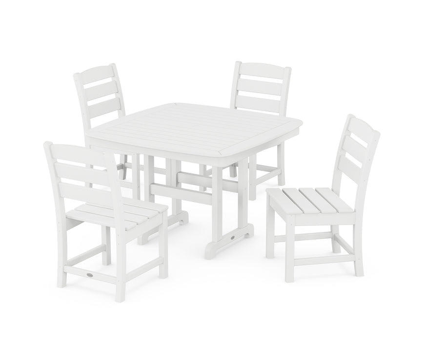 POLYWOOD Lakeside Side Chair 5-Piece Dining Set with Trestle Legs in White