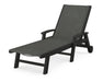 POLYWOOD Coastal Chaise with Wheels in Black with Ember fabric