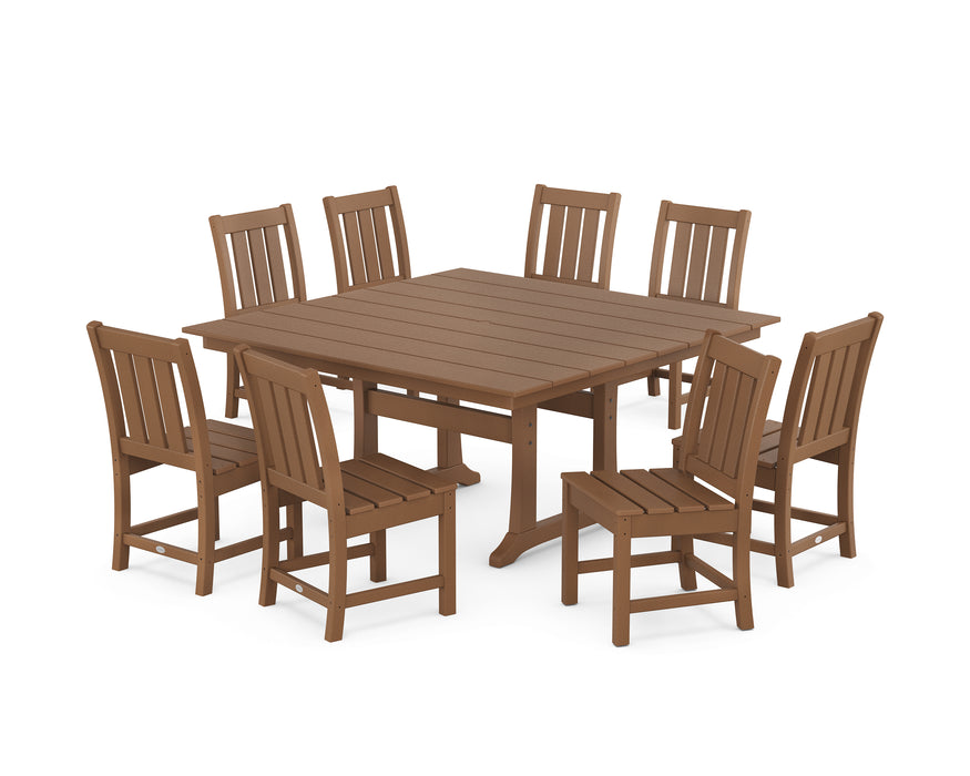 POLYWOOD® Oxford Side Chair 9-Piece Square Farmhouse Dining Set with Trestle Legs in Teak