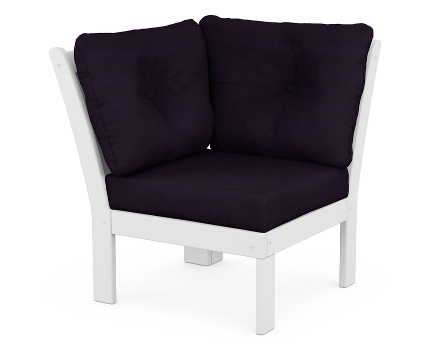 POLYWOOD Vineyard Modular Corner Chair in White with Navy Linen fabric