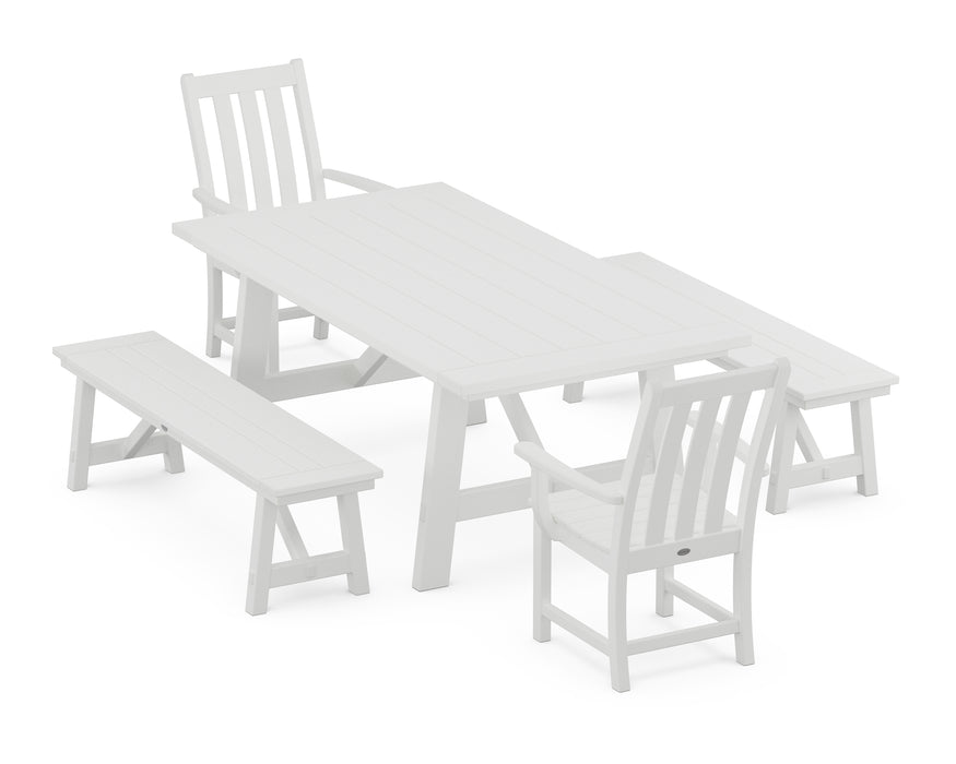 POLYWOOD Vineyard 5-Piece Rustic Farmhouse Dining Set With Trestle Legs in White