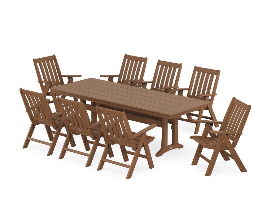 POLYWOOD Vineyard Folding 9-Piece Farmhouse Dining Set with Trestle Le —  Outdoor Rooms by Design