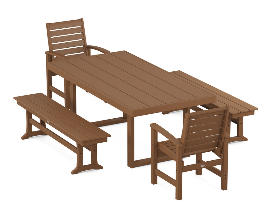 POLYWOOD Signature 5-Piece Dining Set with Benches in Teak