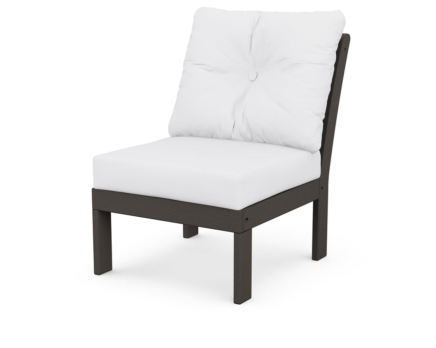 POLYWOOD Vineyard Modular Armless Chair in Vintage Coffee with Natural fabric