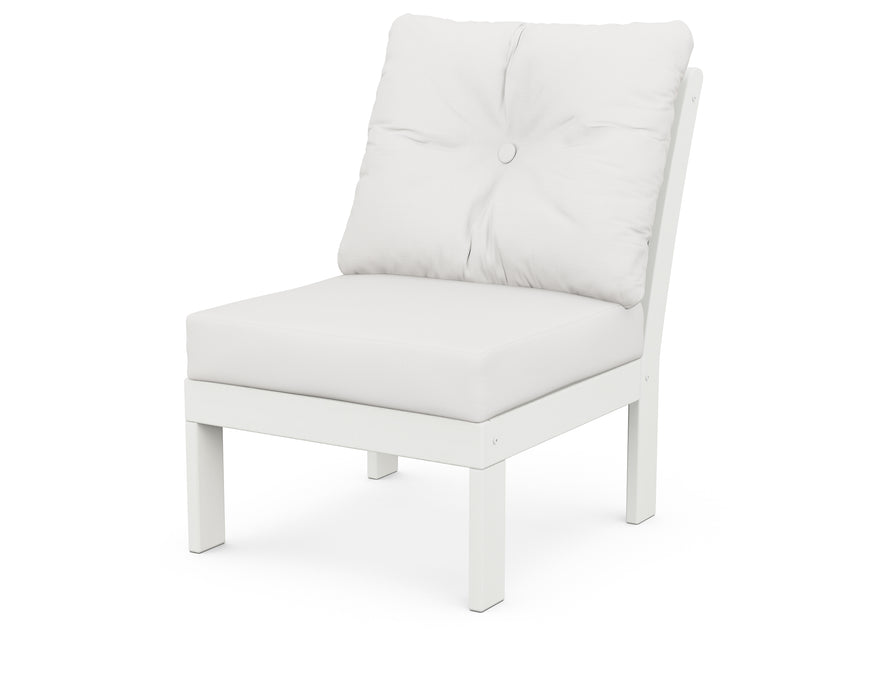 POLYWOOD Vineyard Modular Armless Chair in Vintage White with Natural Linen fabric