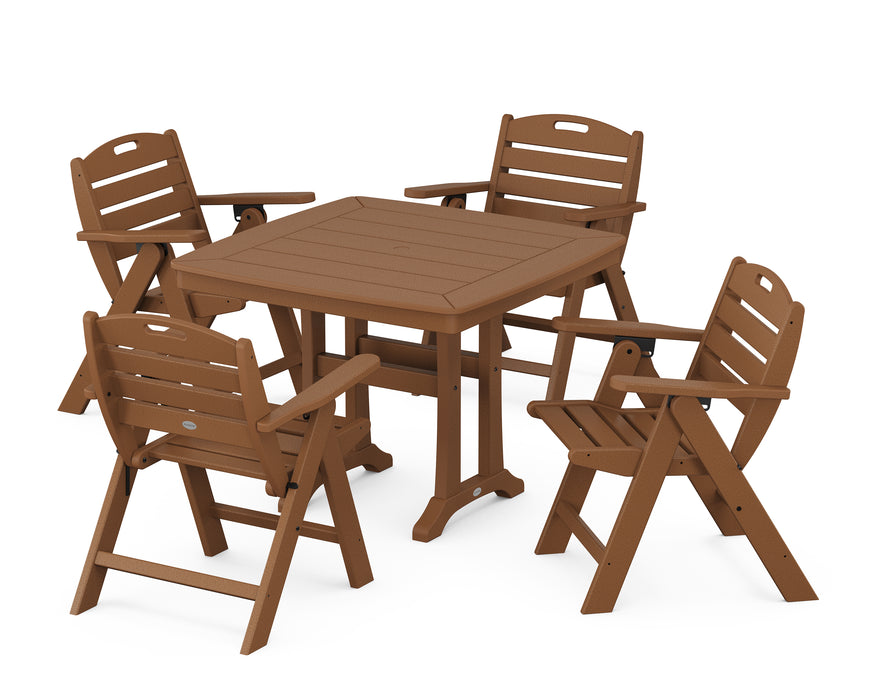 POLYWOOD Nautical Lowback 5-Piece Dining Set with Trestle Legs in Teak