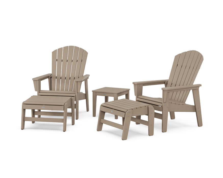 POLYWOOD® 5-Piece Nautical Grand Upright Adirondack Set with Ottomans and Side Table in Vintage Sahara