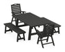 POLYWOOD Nautical Highback 5-Piece Rustic Farmhouse Dining Set With Trestle Legs in Black