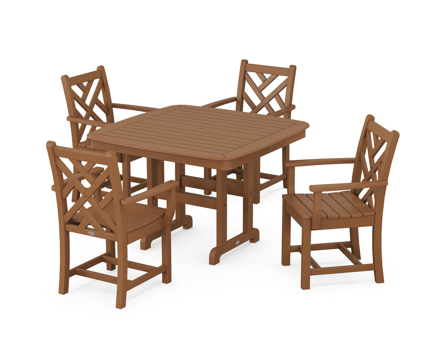POLYWOOD Chippendale 5-Piece Dining Set with Trestle Legs in Teak