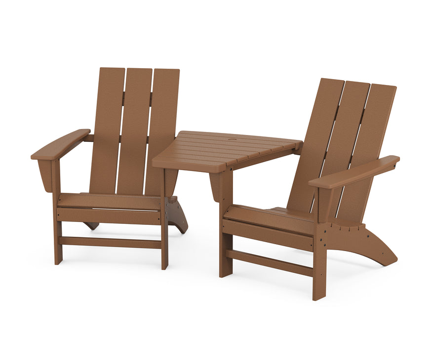 POLYWOOD Modern 3-Piece Adirondack Set with Angled Connecting Table in Teak