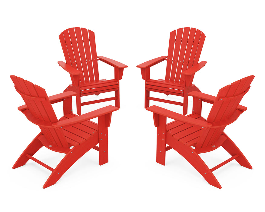 POLYWOOD 4-Piece Nautical Curveback Adirondack Chair Conversation Set in Sunset Red