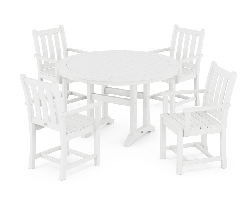 POLYWOOD Traditional Garden 5-Piece Round Dining Set with Trestle Legs in White