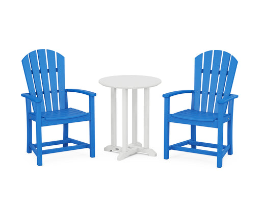 POLYWOOD Palm Coast 3-Piece Round Farmhouse Dining Set in Pacific Blue