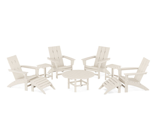POLYWOOD Modern Adirondack Chair 9-Piece Conversation Set in Sand