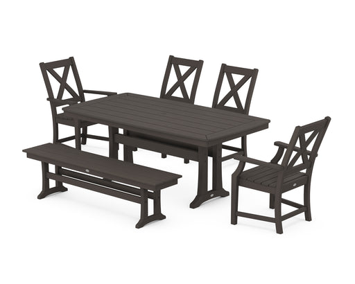 POLYWOOD Braxton 6-Piece Dining Set with Trestle Legs in Vintage Coffee