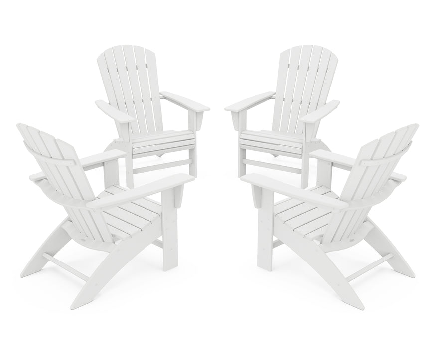 POLYWOOD 4-Piece Nautical Curveback Adirondack Chair Conversation Set in White