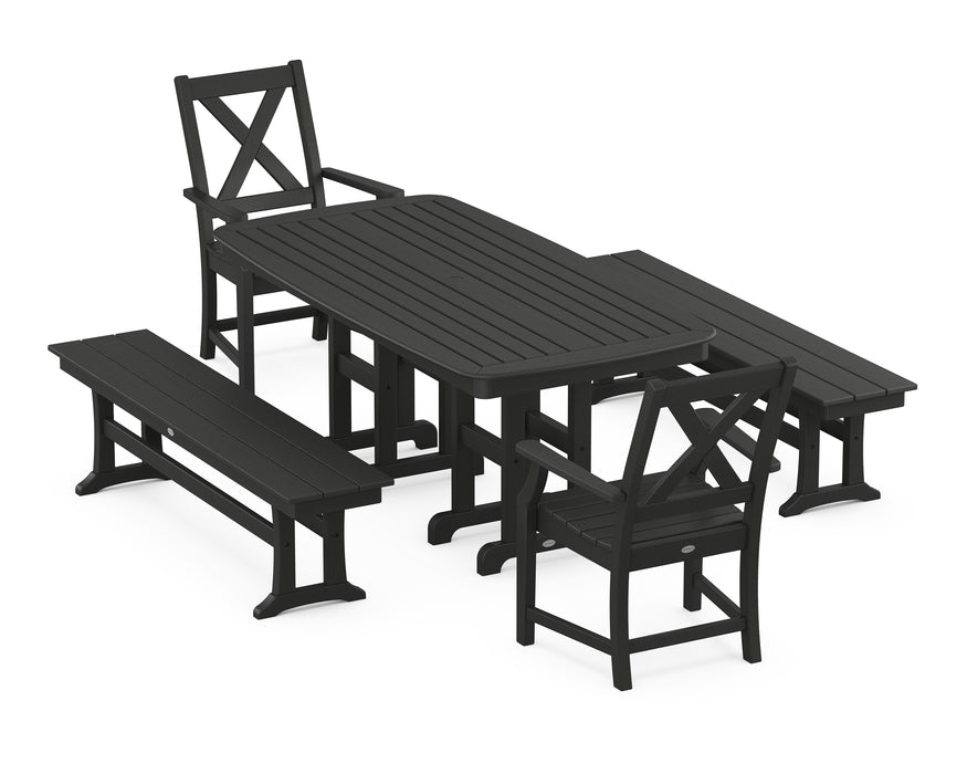 POLYWOOD Braxton 5-Piece Dining Set with Benches in Black