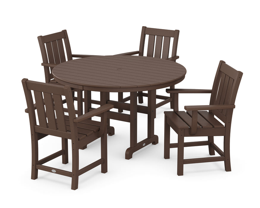 POLYWOOD® Oxford 5-Piece Round Farmhouse Dining Set in Sand