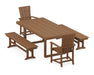 POLYWOOD Quattro 5-Piece Dining Set with Benches in Teak