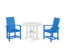 POLYWOOD Modern Adirondack 3-Piece Round Farmhouse Dining Set in Pacific Blue