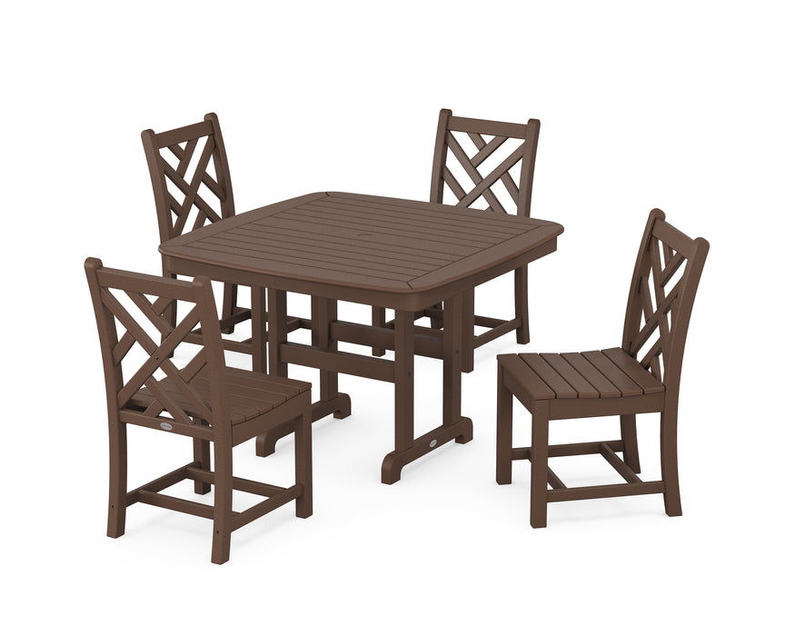 POLYWOOD Chippendale Side Chair 5-Piece Dining Set with Trestle Legs in Mahogany