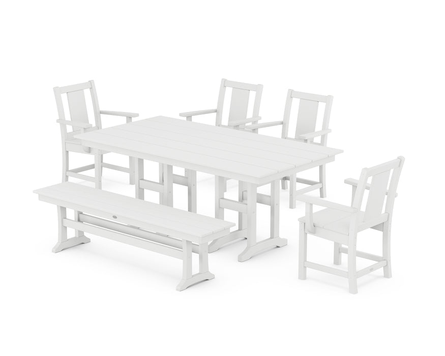 POLYWOOD® Prairie 6-Piece Farmhouse Dining Set with Bench in White