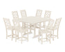 Martha Stewart by POLYWOOD Chinoiserie 9-Piece Square Side Chair Counter Set with Trestle Legs in Sand