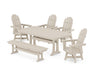POLYWOOD Vineyard Curveback Adirondack Swivel Chair 6-Piece Dining Set with Trestle Legs and Bench in Sand