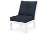 POLYWOOD Vineyard Modular Armless Chair in White with Marine Indigo fabric