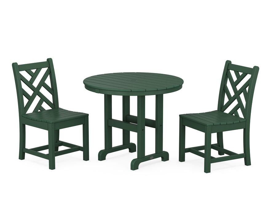 POLYWOOD Chippendale Side Chair 3-Piece Round Dining Set in Green